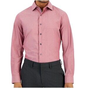 Bar III Men's Slim Fit Stretch Chambray Long Sleeve Dress Shirt Res S 14-14.5